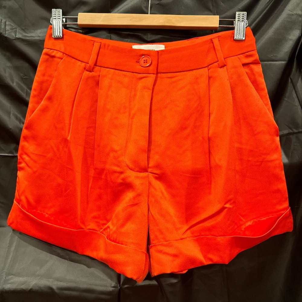 Inspire Women's Sunset orange Satin High Waist Shorts